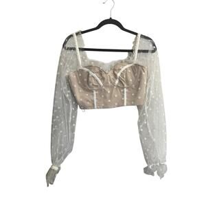 Hello Molly 8 Polka Dot Mesh Sweetheart Corset Crop Top Preppy Beige #5225